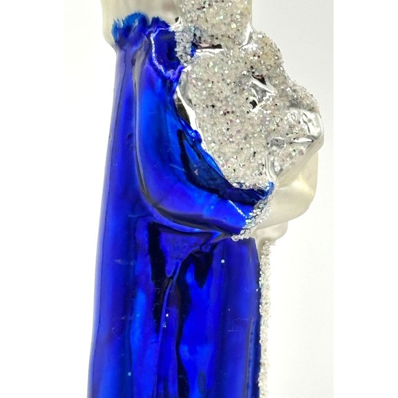 Vintage Hand Blown Glass Christmas Ornament Old World Santa Sapphire Glitter - Picture 13 of 16